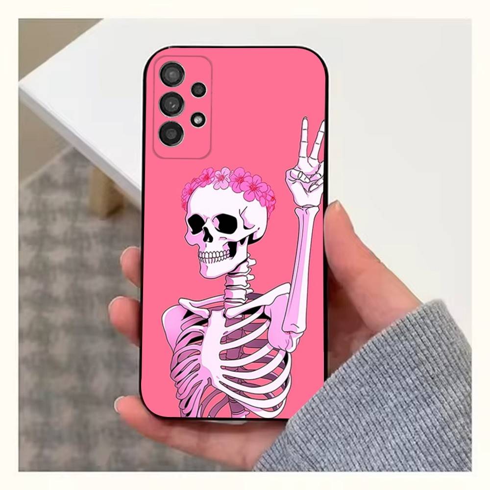 Чехол P-Pink Skulls для Samsung S22,S25,S24,S23,Ultra,FE,S20,S10,Plus,S21,S9,Lite, Мягкий силикон, Черный