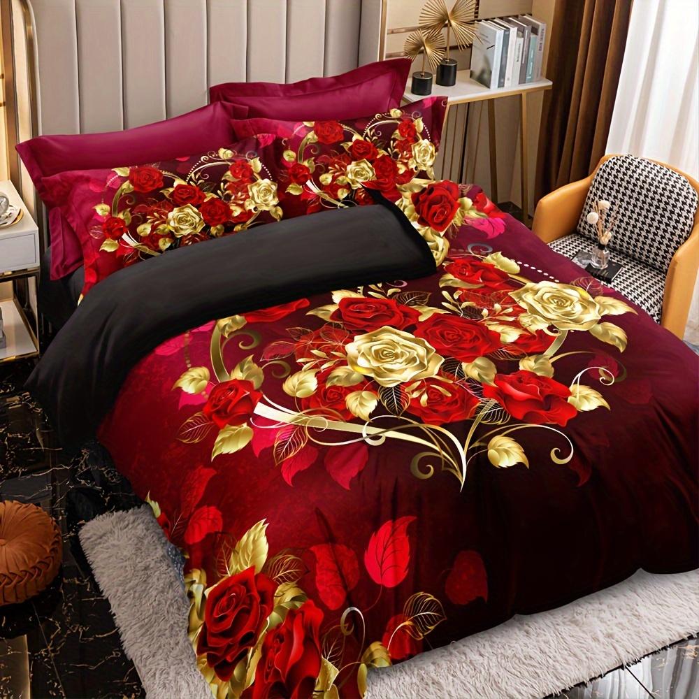 Роскошный классический комплект постельного белья 1*пододеяльник + 2*наволочки Комплект постельного белья с принтом Love Rose, мягкий удобный пододеяльник для спальни