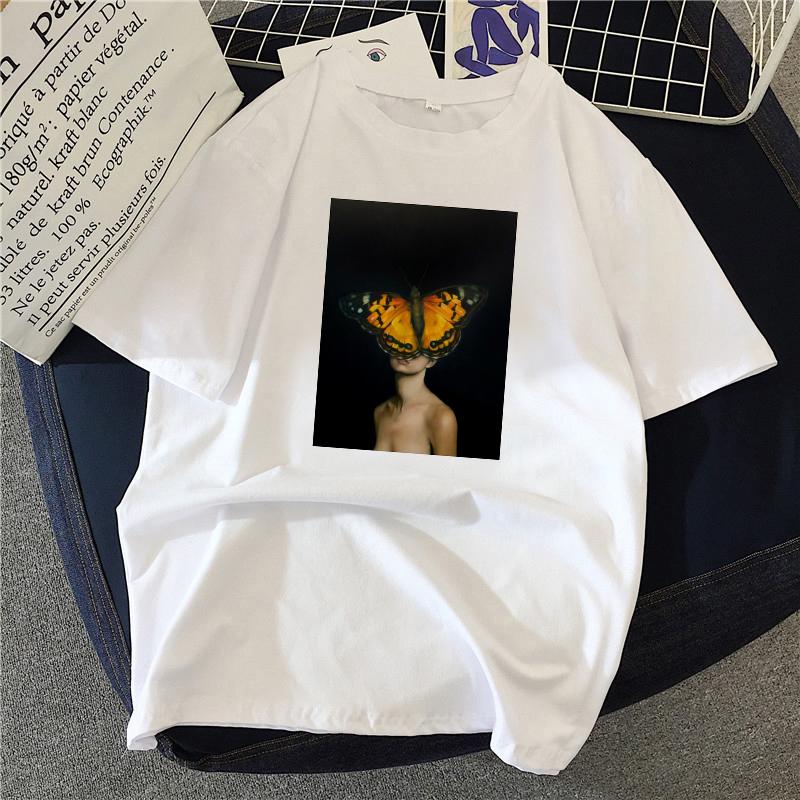 Женская футболка большого размера, белая сексуальная футболка с красивым цветочным принтом, модные корейские белые футболки, женская футболка, уличная одежда