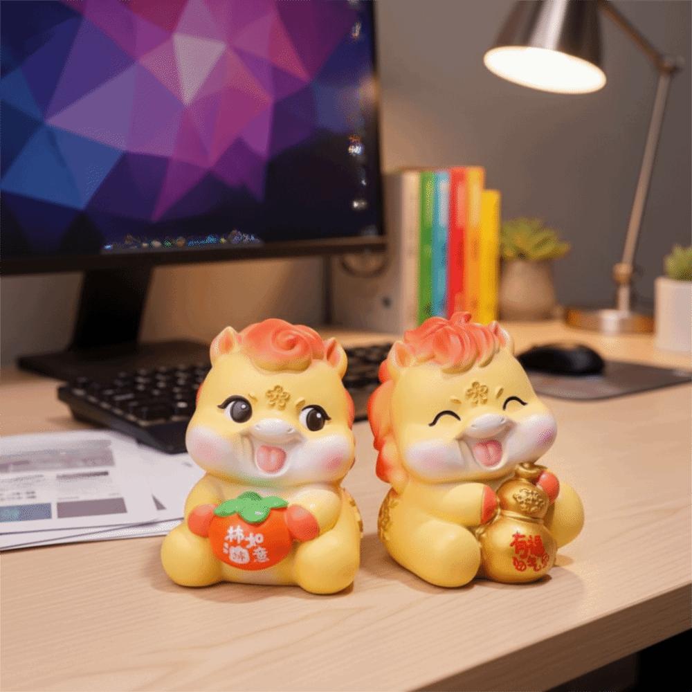 Resin Zodiac Horse Ornament Cartoon Desktop Decoration Traditional Horse Year Mascot Gift