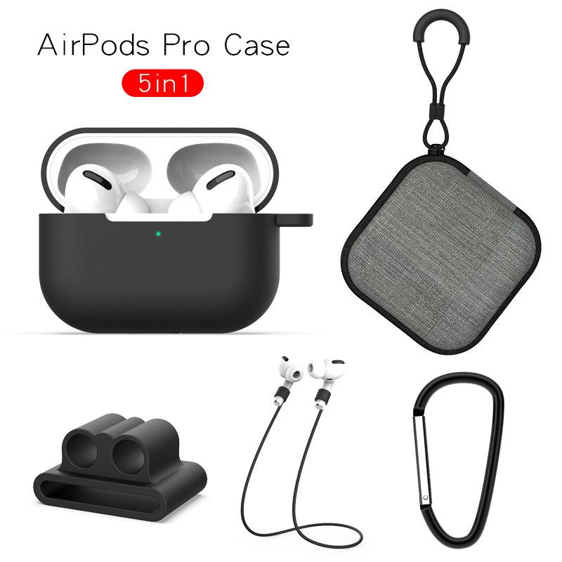 Защитный чехол для наушников для AirPods Pro, мягкий силиконовый чехол + карабин + ремешок с защитой от потери + запястье