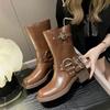 2024 Spring and Autumn New Women's Ankle Boots Women's Retro Brown Belt Buckle Round Toe Solid Color Women's Shoes Zapatos