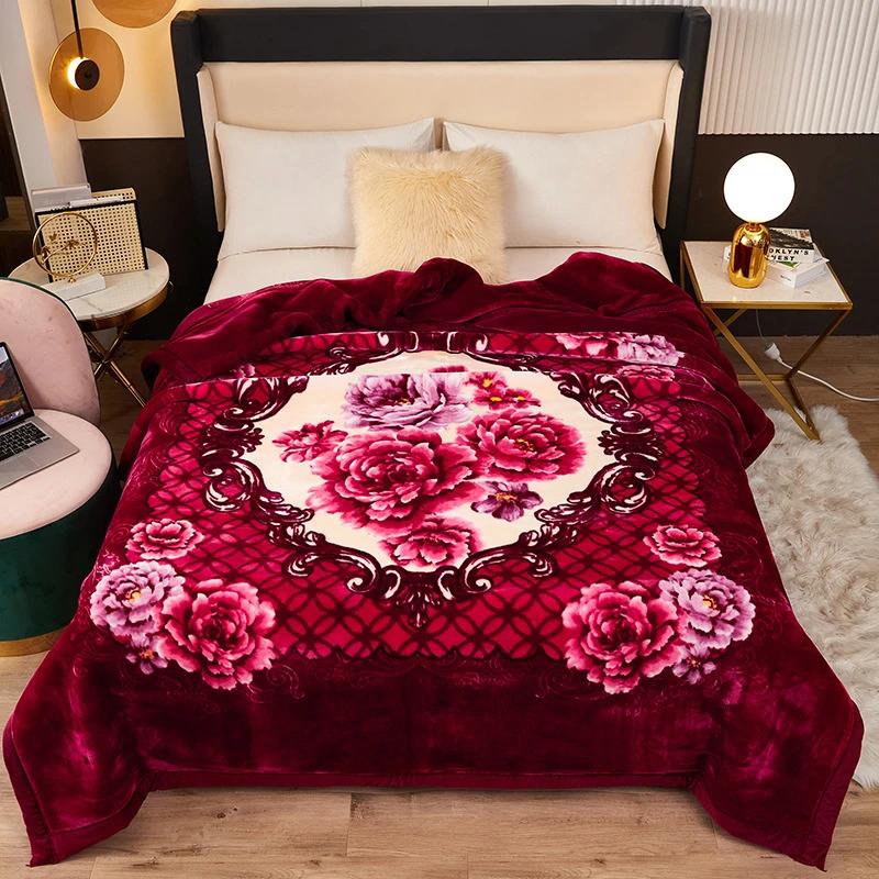 High End Printed Warm Winter Raschel Blanket for Bed Soft Warmth Thickened Single Double Quilts Skin Friendly Weighted Blankets