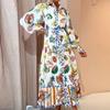 Women's Lantern Sleeve Printed Long Lapel Waist Long Sleeve Dress Dress for Women
