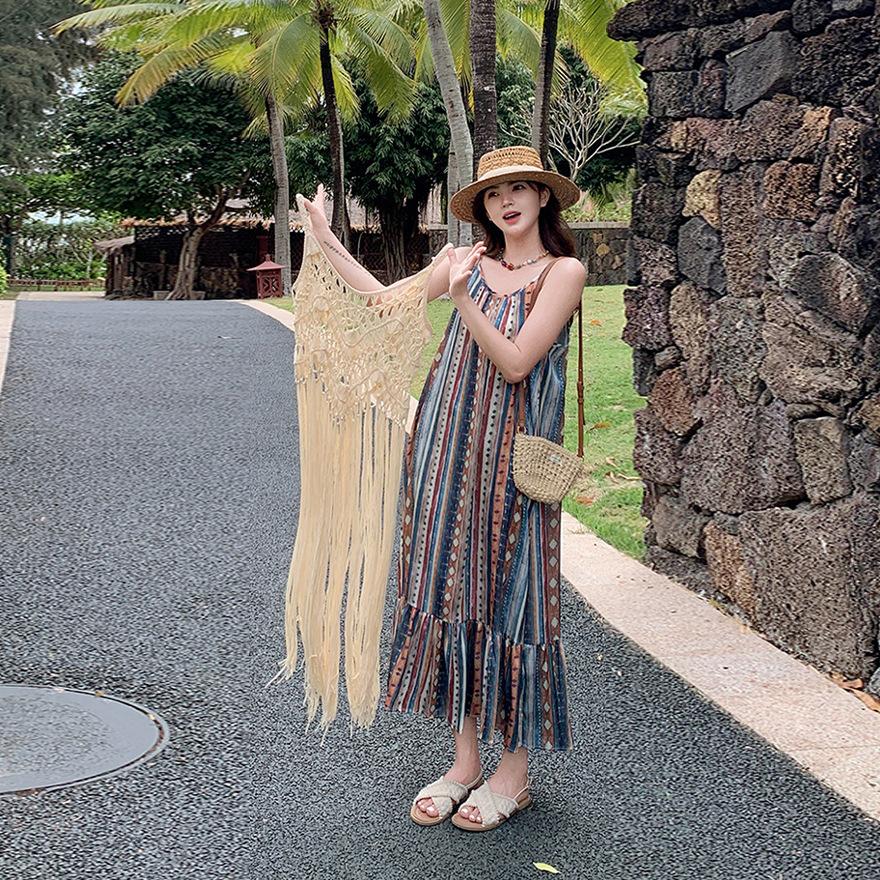 Летнее новое платье на бретелях женский пляжный отпуск блузка юбка комплект две вещи