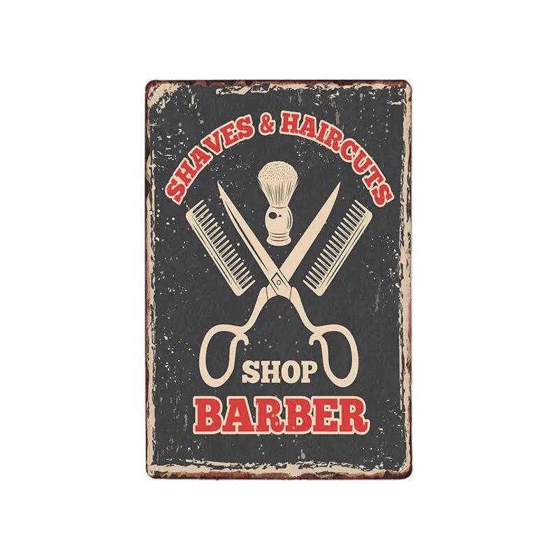 Hohappyme Vintage Barber Shop Metal Signs Barbershop Poster Bar Pub Retro Plaque Haircut and Shave Beard Iron Plates 20x30 Cm