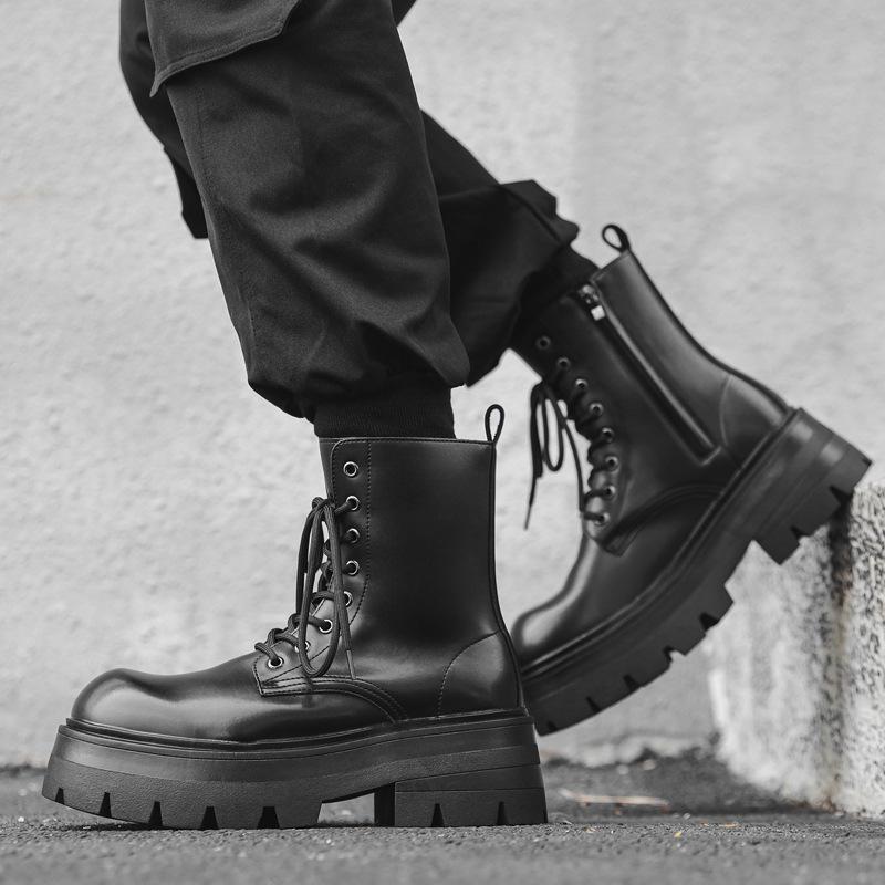 Британский стиль толстая подошва увеличивающая рост ботинки Мартин мужские бархатные ботинки-локомотивы средняя высота голени большая голова рабочие ботинки 7368-N