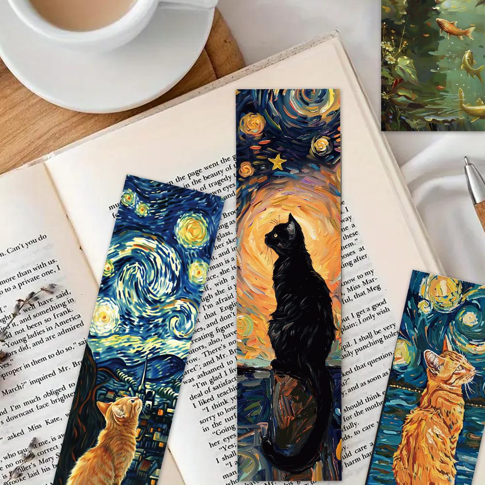 32pcs, Van Gogh series cat bookmarks, suitable for back-to-school season, Christmas, Halloween, teachers, readers, and birthdays