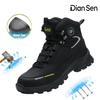 All-Season Casual Footwear Mens Work Shoes Steel Toe Indestructible Work Safety Boots High Top Construction Sneakers Black