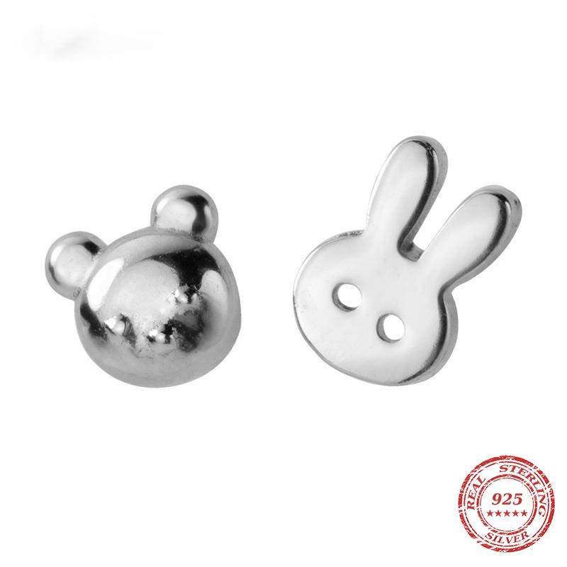 Sterling Silver 925 Cute Rabbit And Bear Stud Earrings For Women Lover Gifts Kids Exquisite Fashion Tiny Fine Jewelry