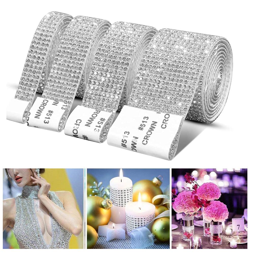 Arts Crafts Phone Decoration Crystal Sticker Self-Adhesive Rhinestone Trim Tape Diamond Ribbon