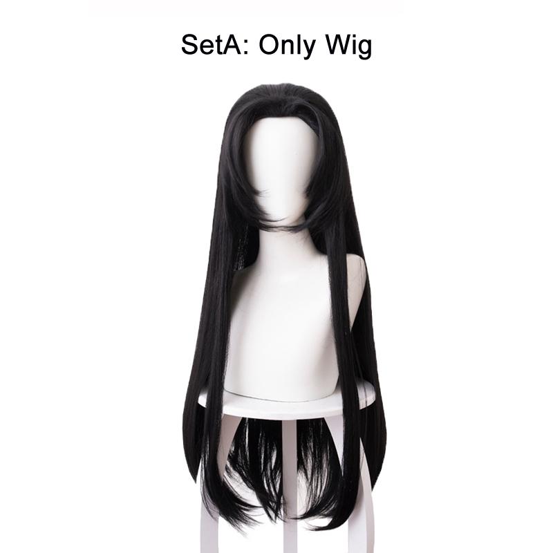 Kochou Kanae Wig Anime Kimetsu No Yaiba Cosplay Synthetic Black Long Hair Butterfly Headwear Halloween Cos Props