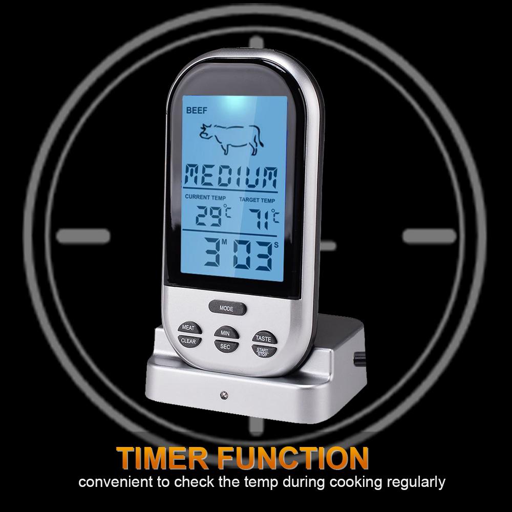 Цифровой термометр для мяса, беспроводной дистанционный термометр для еды, таймер для мяса, рыбы, водонепроницаемый курильщик