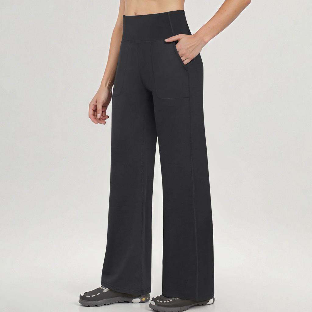 Женские брюки для йоги, широкие брюки, высокая посадка, эластичные, платьишко, свободные, повседневные спортивные штаны с карманами