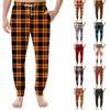 Мужские повседневные брюки с карманами на кулиске, Клетчатые полосатые с принтом, Повседневные брюки с карманами, Домашние брюки для сна