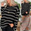 Women's Casual Long Sleeve Color Contrast Stripe Pullover Round Neck Loose Sweater