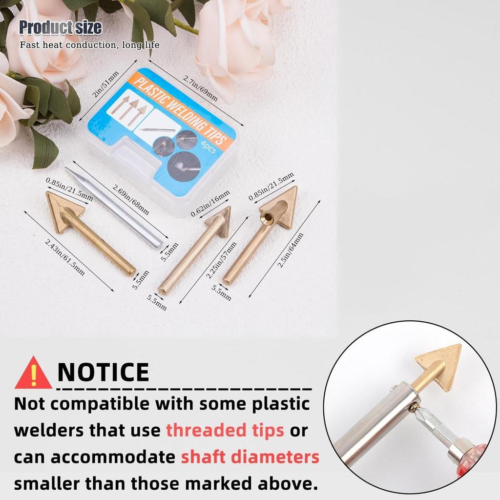 4Pcs Plastic Welding Replacement Tip, Copper Welding Iron Head Replacement Tip for Car Bumper Repair