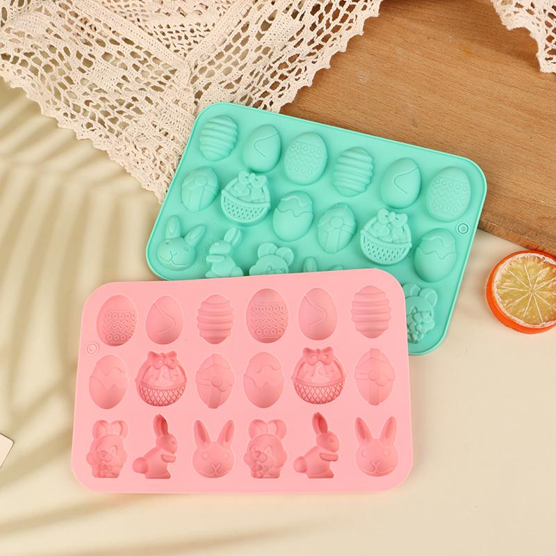 Easter Handmade Soap Mold Silicone Mold Easter Rabbit Bunny Colored Egg Mould For Diy Baking Jelly Pudding Chocolate Cake Tool