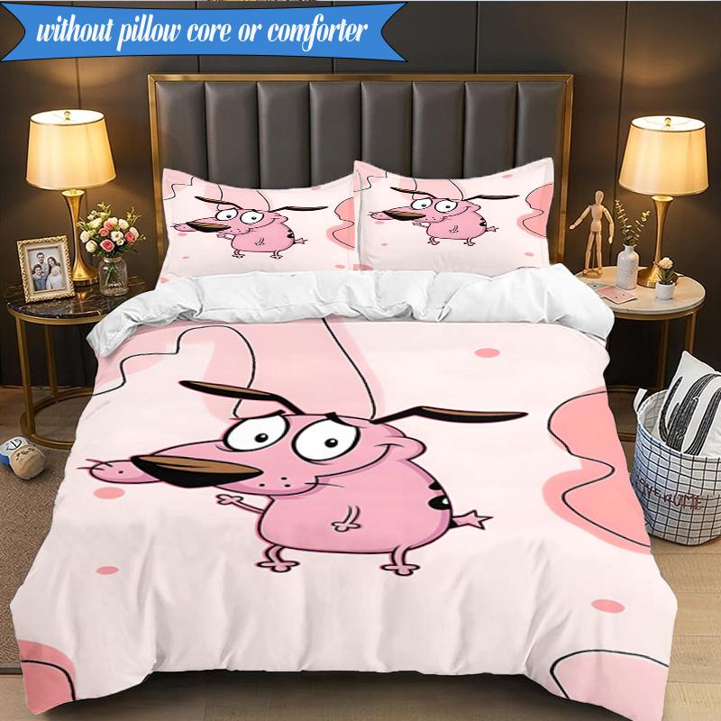 Cowardly Dog Cartoon 3pcs K-pop music group Bedding set,Ideal for Bedroom, Dormitory,Including Duvet Cover And 2pcs Pillowcases,Fan gifts