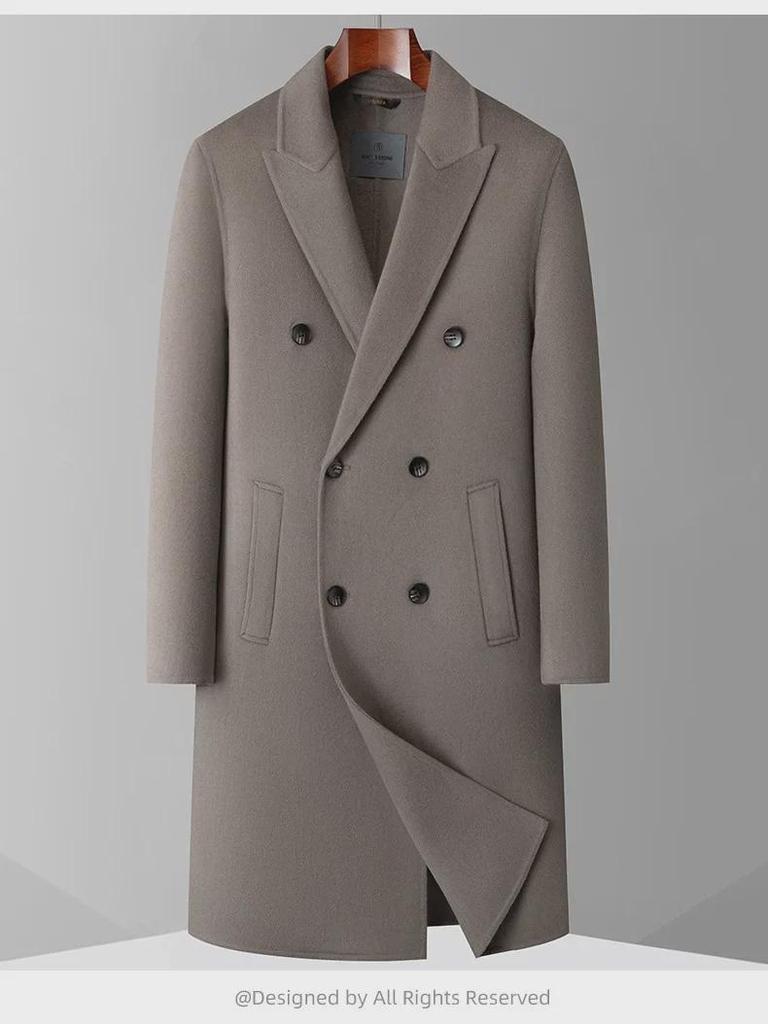 Men’s Handmade 100% Wool Double-Breasted Coat for Autumn/Winter