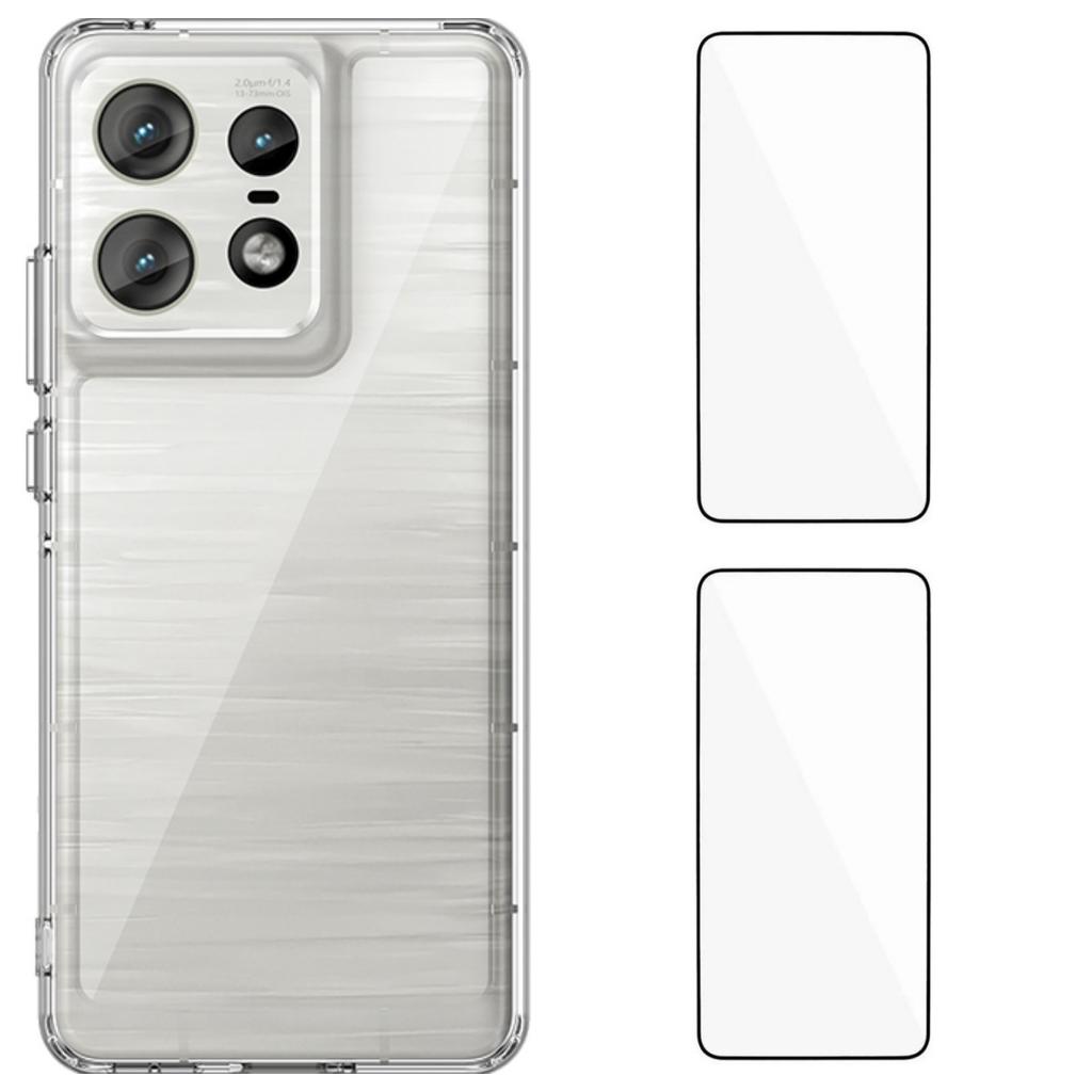 For Motorola Edge 50 Pro 5G Clear Phone Case WANLONFENG MF2 Series TPU Acrylic Cover with 2Pcs Tempered Glass