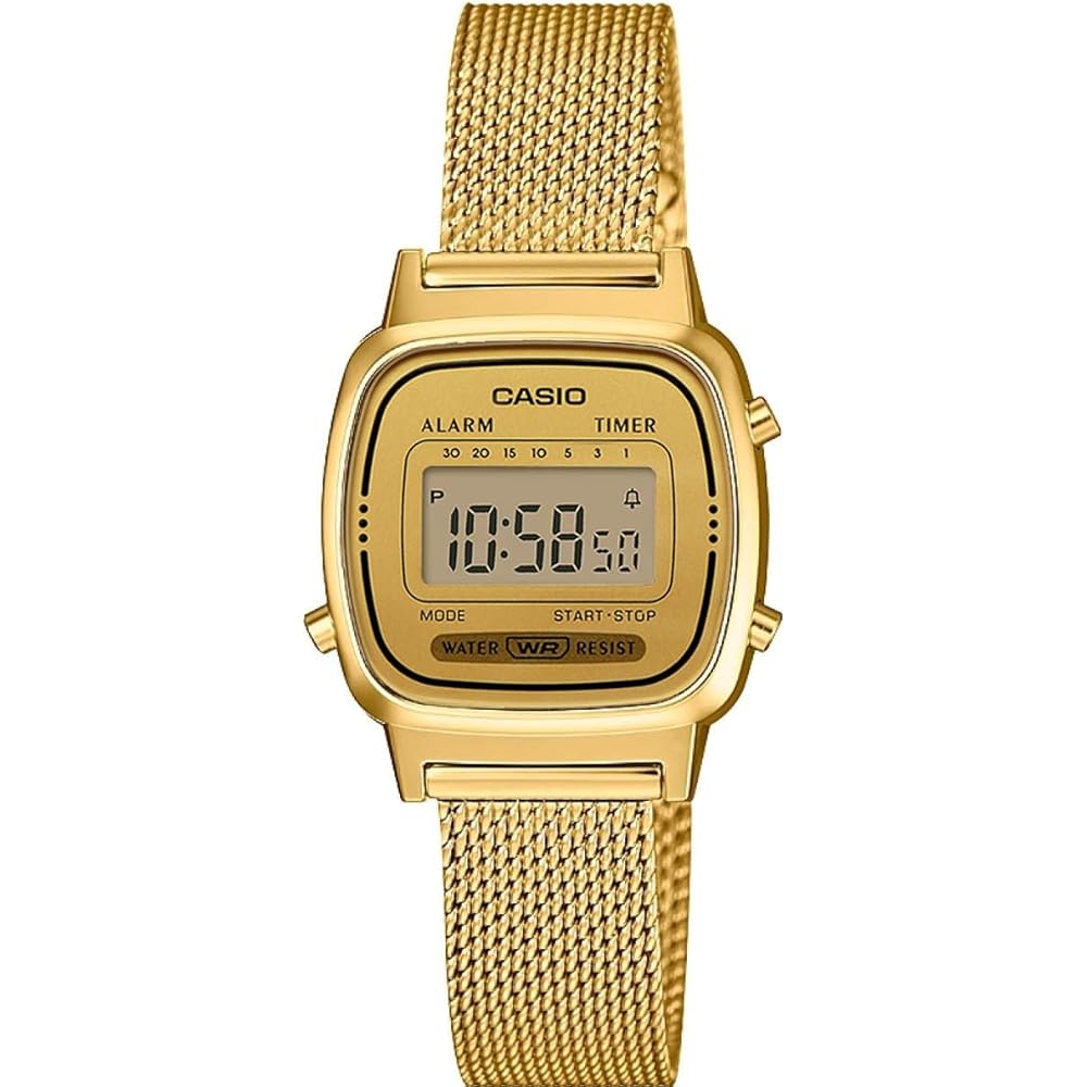 Женские цифровые часы Casio LA670WEMY-9 Золотой сетчатый ремешок Международная модель