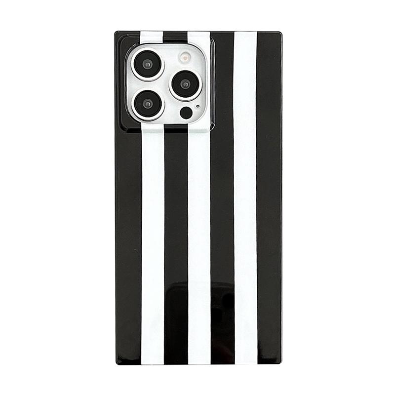 Модный Чехол Для iPhone 13 14 15 16 17 Pro Max С Глянцевой Задней Крышкой В Коровью Полоску