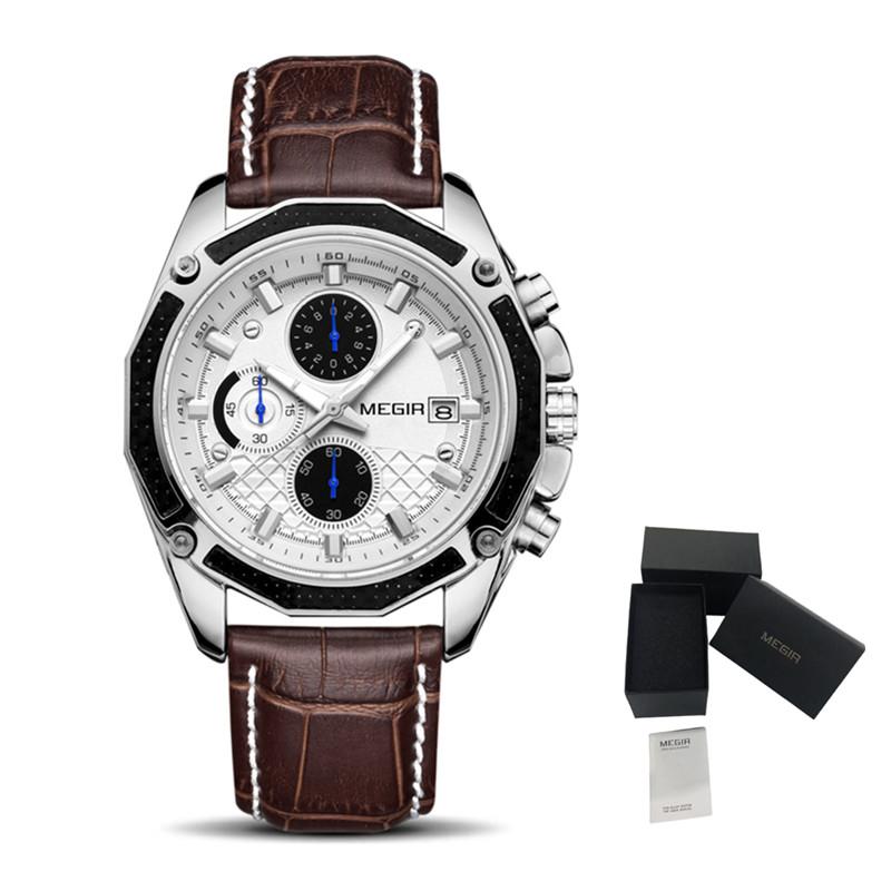 MEGIR Men's Watch Brand Luxury Casual Watch Quartz Chronograph Leather Strap Waterproof Wristwatch Calendar Male Clock