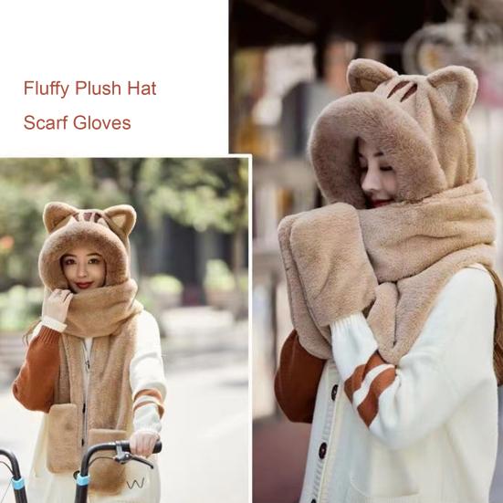 Женский термошарф, стильная защита ушей, супер мягкая пушистая плюшевая шапка, перчатки, уличная одежда