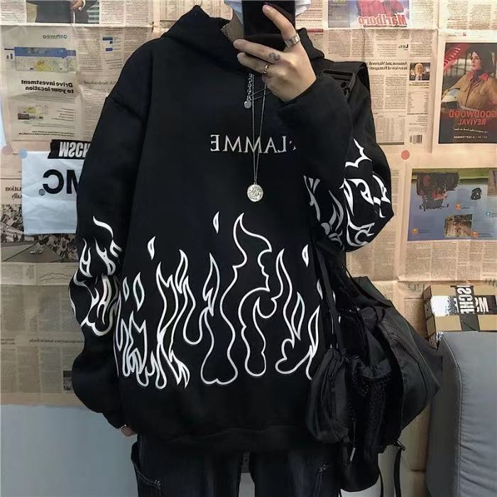 Hot Sale, Autumn and Winter Korean Edition Street Harajuku Flame, Hoodie Loose Fleece Sweater