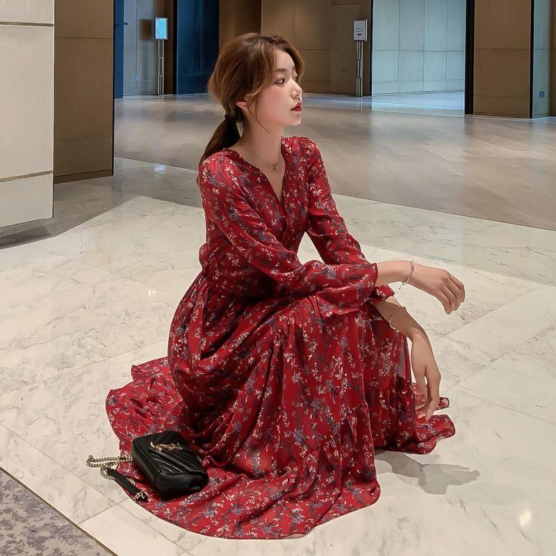 WTEMPO Брендовое фрагментированное шифоновое платье с длинными рукавами, свободная универсальная юбка в стиле ретро с большим подолом, тонкие, высокие, супер длинные юбки до колена