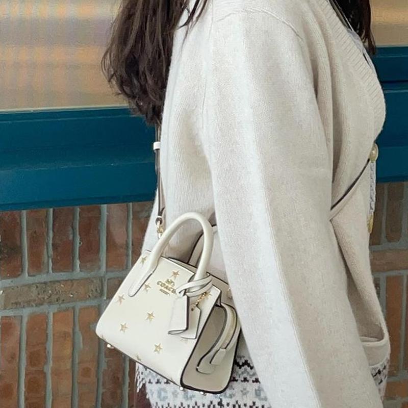 Coach Andrea 16 Star Print Zip Closure Leather Shoulder Crossbody Handbag Small Women handbag Chalk-White CW306-IMCAH