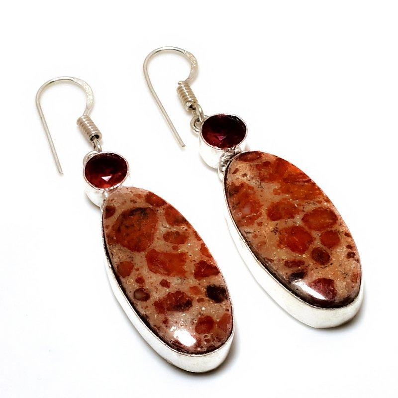 Asteroid Jasper Garnet Gemstone 925 Silver Plated Jewelry Earring 2.08"