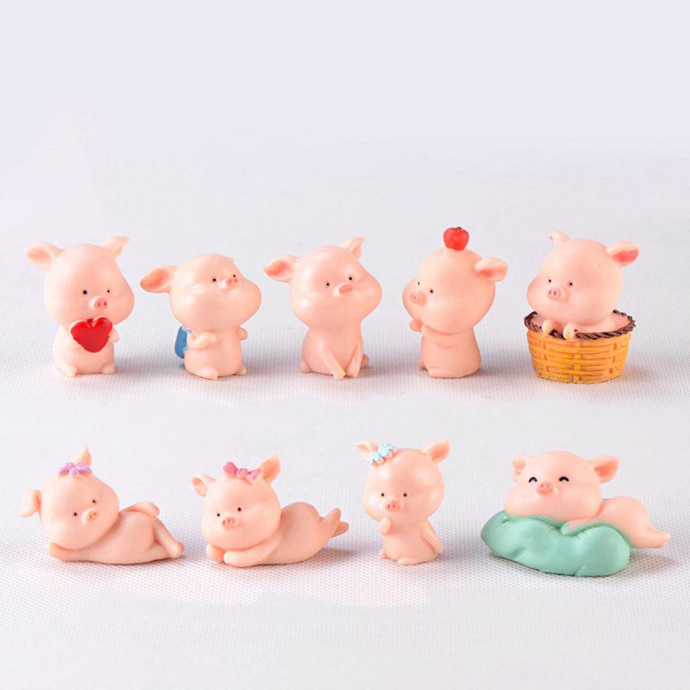 Cute Garden Home Decor Bonsai Decoration Figurine Micro Pig Family Resin Ornaments Miniature Model
