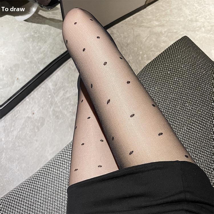 Women's Sheer Fishnet Stockings - Polka Dot & Heart Pattern, Sexy Black & White Options, Large Sizes Available for Spring & Autumn
