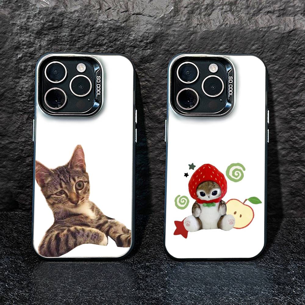 Глупая КОШКА с большими глазами Забавная чехол-накладка для iPhone17, 16,15,14,13,12 Pro Max Черный Конфетный Матовый Ударопрочный чехол