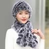 Women Real Rex Rabbit Fur Hat Scarf Set Thickened Warm Winter Rabbit Hat Scarves 2 Pieces For Girls Fashion Outdoor Fur Scarves