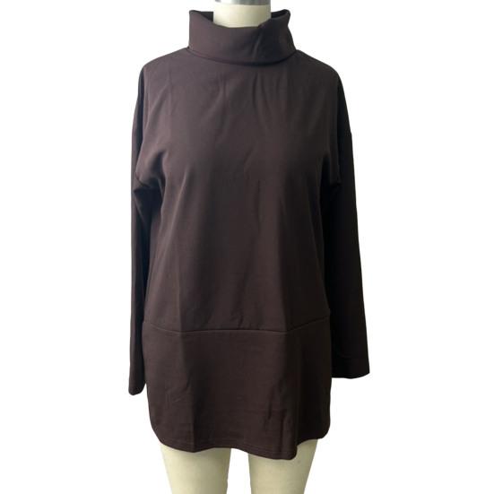 Женская толстовка с полувысоким воротником и разрезом по низу, однотонная плотная одежда больших размеров, длинный рукав, однотонный пуловер, сохраняющий тепло, повседневный топ