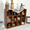 Cherry Wood Tea Set Solid Wood Double-layer Lattice Wall-mounted Shelf Wood Frame for Living Room Tea Room Storage Organizer