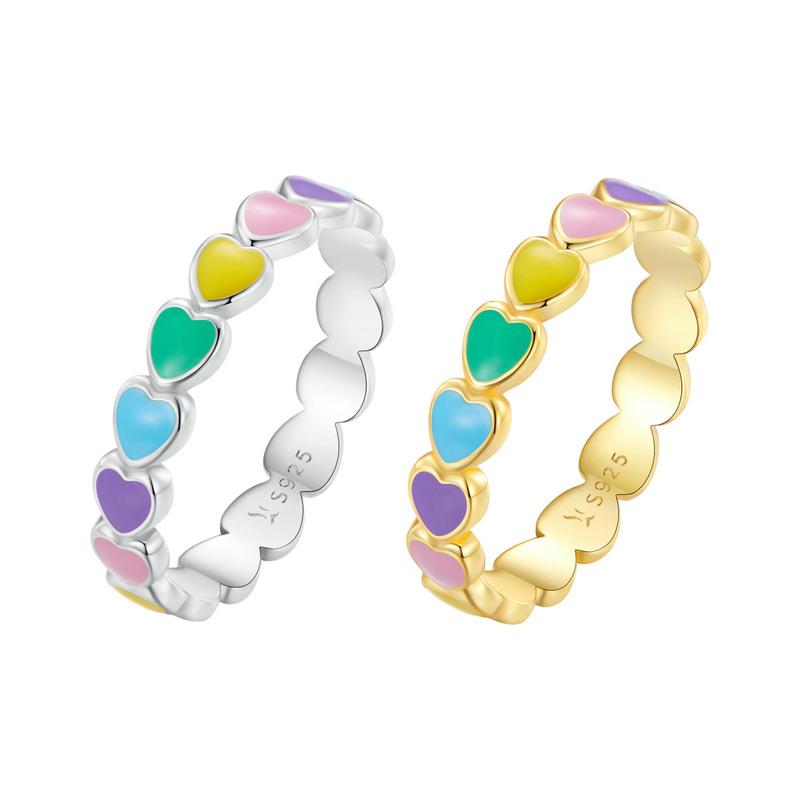 Женское кольцо BAMOER из стерлингового серебра 925 пробы с радужными сердечками