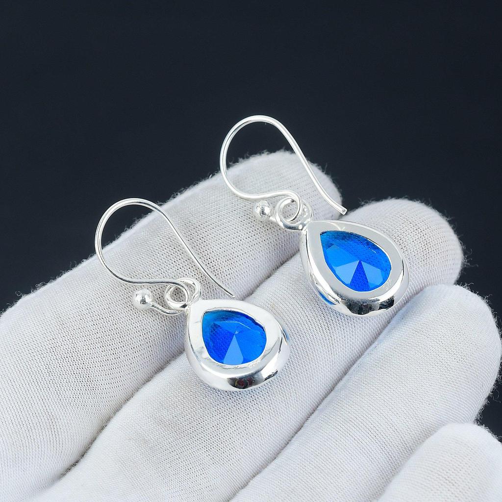 Серьги с лондонским голубым топазом, серьги из стерлингового серебра 925 пробы, красивые серьги с драгоценными камнями и кабошоном, серьги на день рождения, подарок для нее для женщин