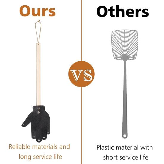 Heavy Duty Faux Leather Fly Swatter with Wood Handle Efficient Insect Catcher Comfortable Grip Easy to Store Palm Shape