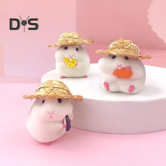 Экологичная скульптура хомяка в соломенной шляпе. Уникальная автоматическая миниатюрная скульптура хомяка-еда.