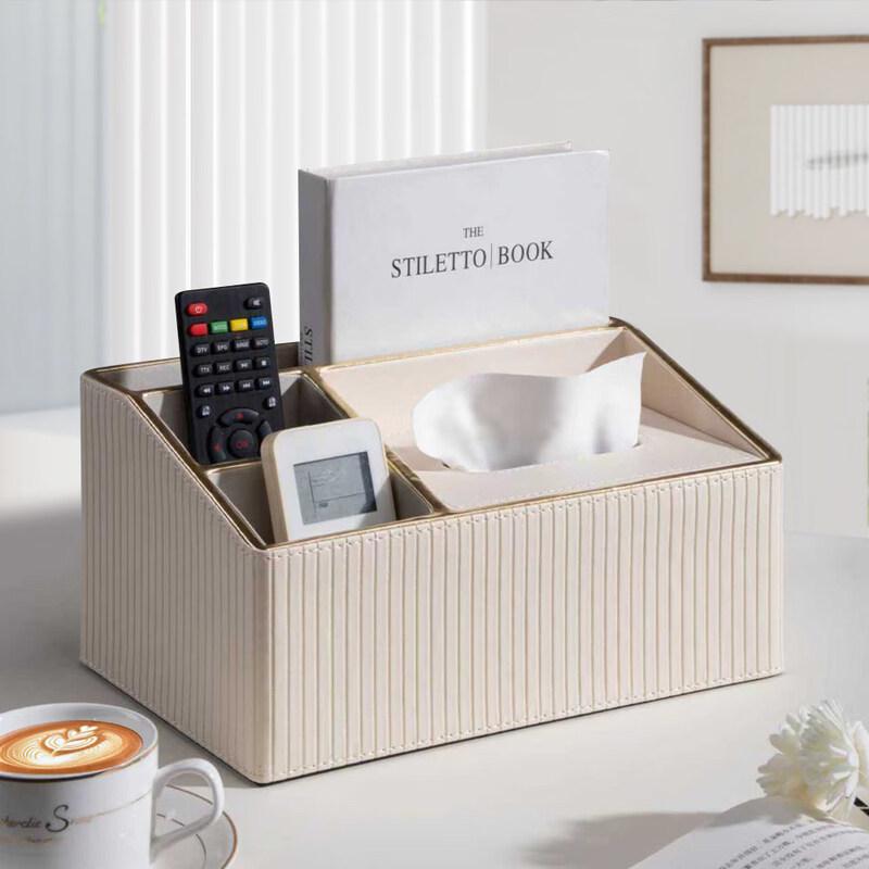 White Leather Marble Pattern Tissue & Storage Box