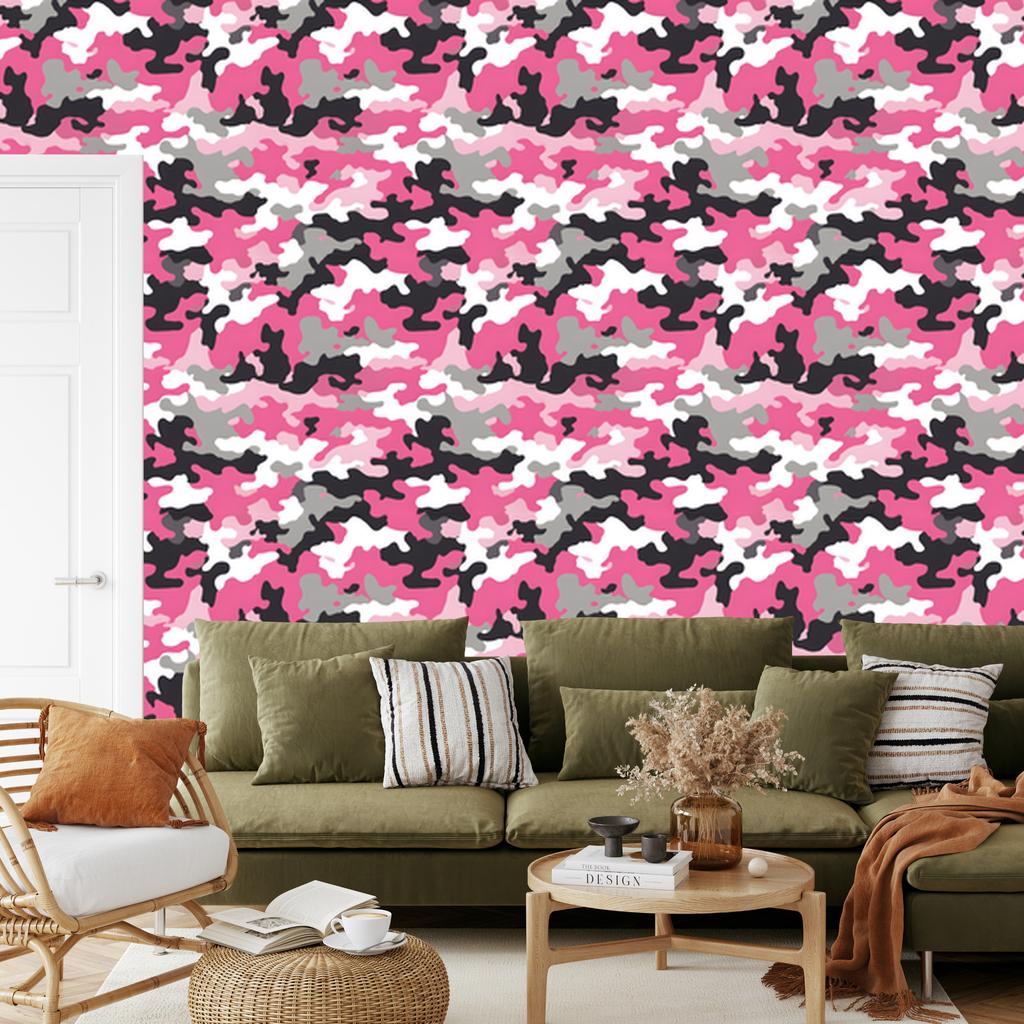 Powder pink and purple military camouflage wallpaper 50x1000
