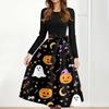 Women's Casual Fashion Halloween Printed Round Neck Vintage Dress
