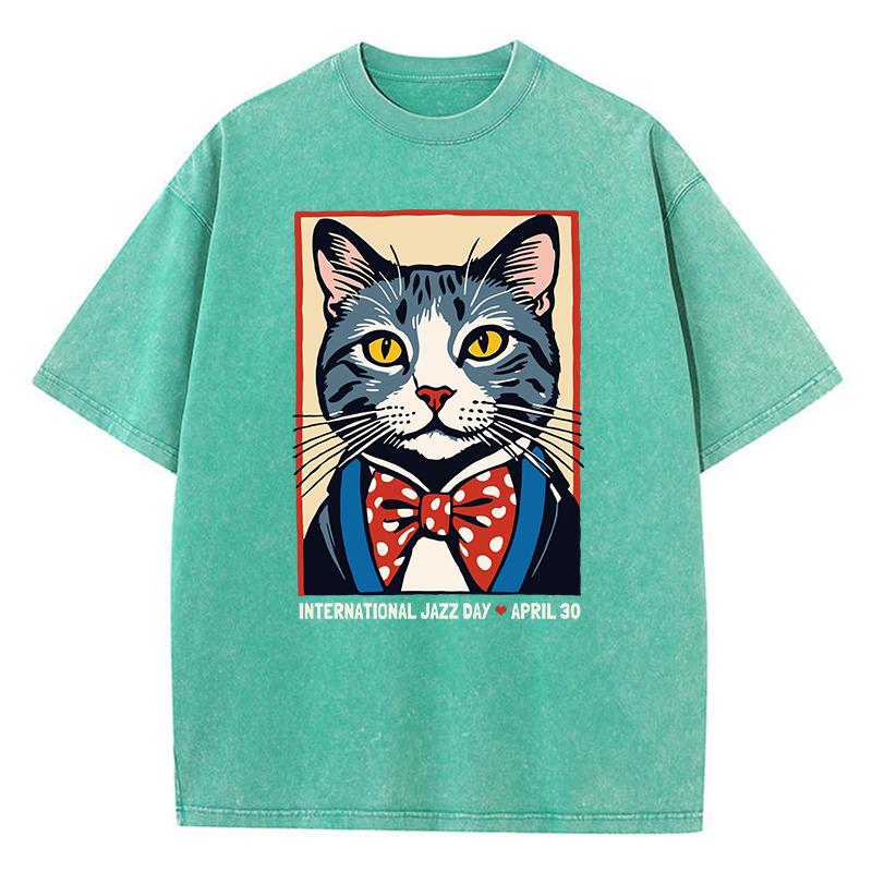 Хлопковые женские выстиранные футболки Международный день джаза 30 апреля Футболки с принтом Поношенные с круглым вырезом Свободные топы Одежда