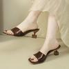 Fashion Summer New Patent Leather High-heeled Sandals and Slippers for Women Versatile Thin Heel Square Toe Open Toe Sexy