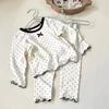 2Pcs/Set Korean Fashion Sweet Sleeping Wear For Kids Girls Black Dot Style Bow Pajama Sets Spring Summer Soft Cotton Housewear Clothes