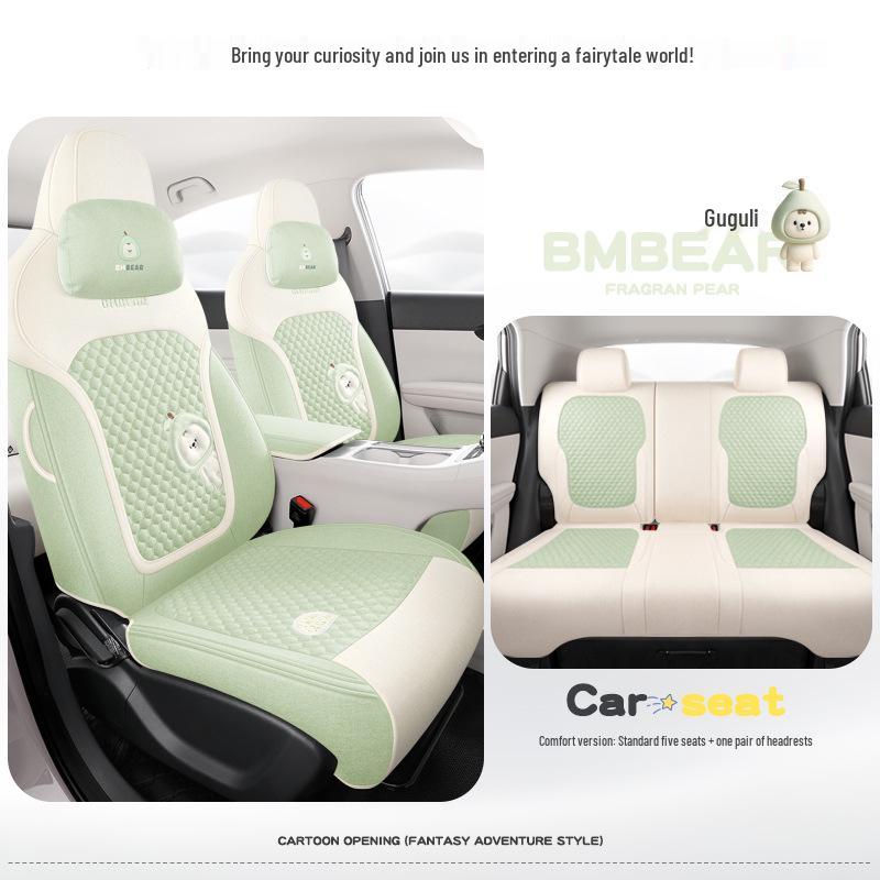 Мультяшные льняные чехлы на сиденья Geely Star Wish, Полное покрытие, Всесезонные дышащие подушки для автомобилей UP